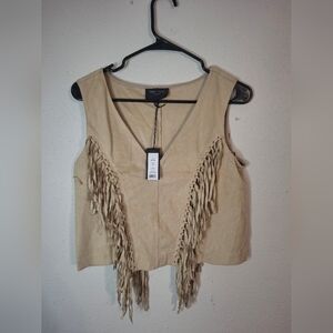 Romeo & Juliet Couture Tan Sleeveless Fringe Top size medium NWT